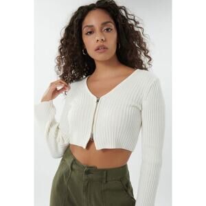 GARAGE Zipper Cropped Cardigan Ribbed Sweater - Knit - S‎